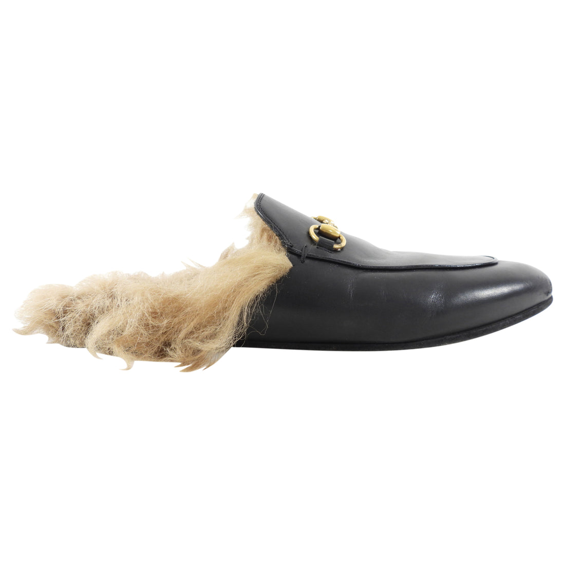 Gucci Black Leather Shearling Princetown Slipper Mules - 39.5 / 8