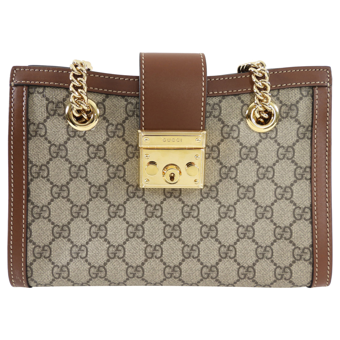 Gucci Small Brown Monogram Supreme Padlock Shoulder Bag