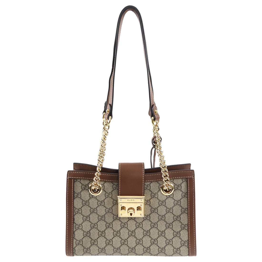 Gucci Small Brown Monogram Supreme Padlock Shoulder Bag