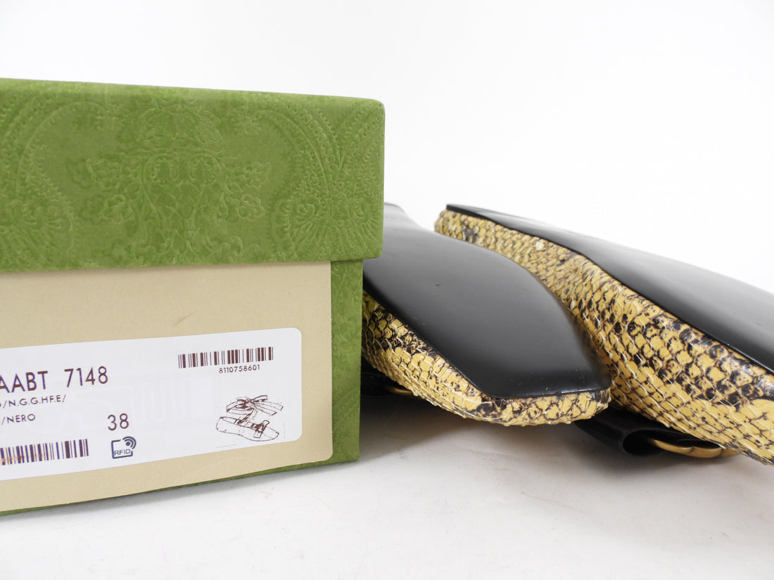 Gucci Exotic Natural Python Ballerina Lace Up GG Flat Shoes - 38 (37.5 ...