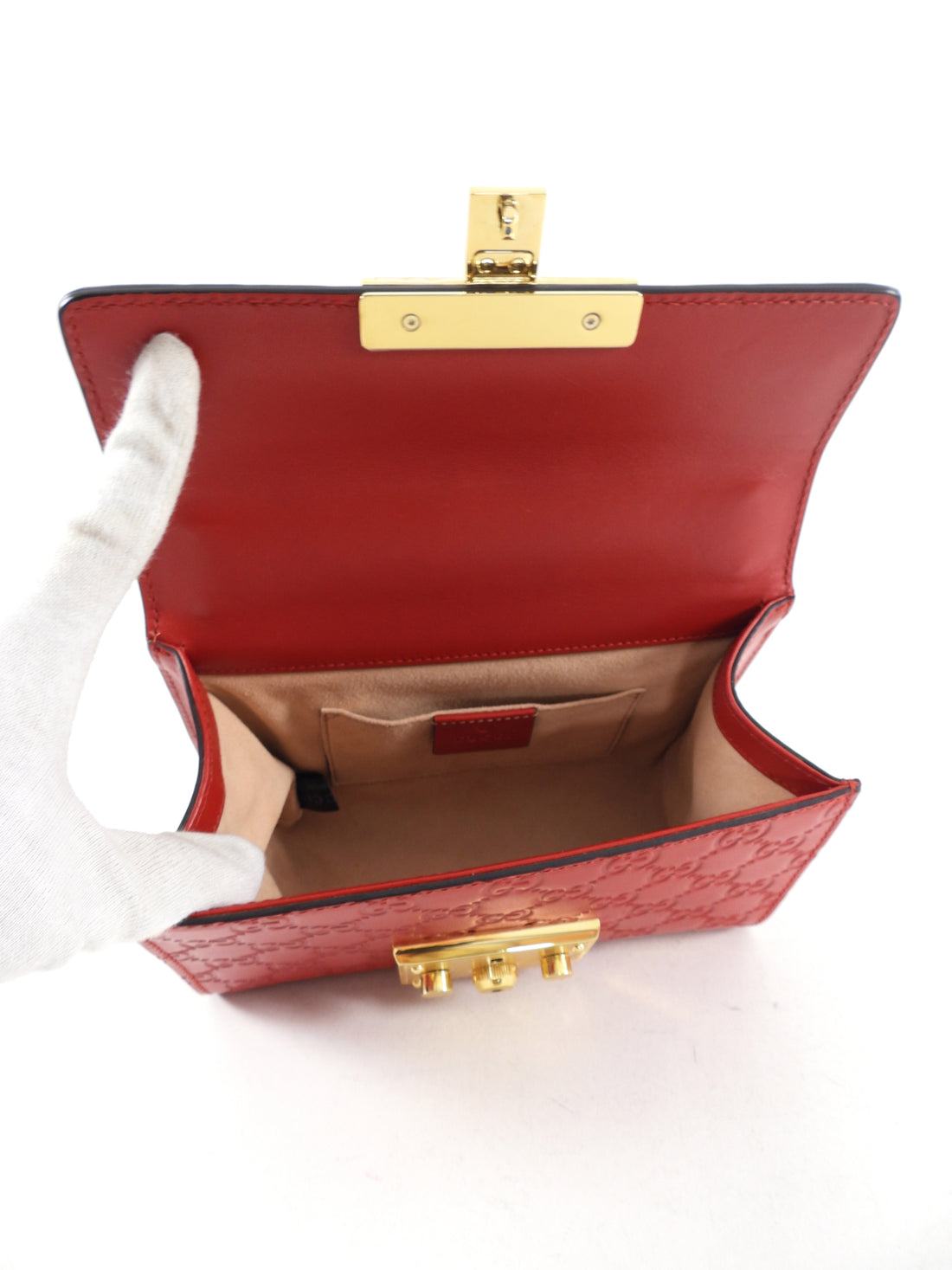 Gucci Small Red Leather Guccissima Padlock Chain Bag