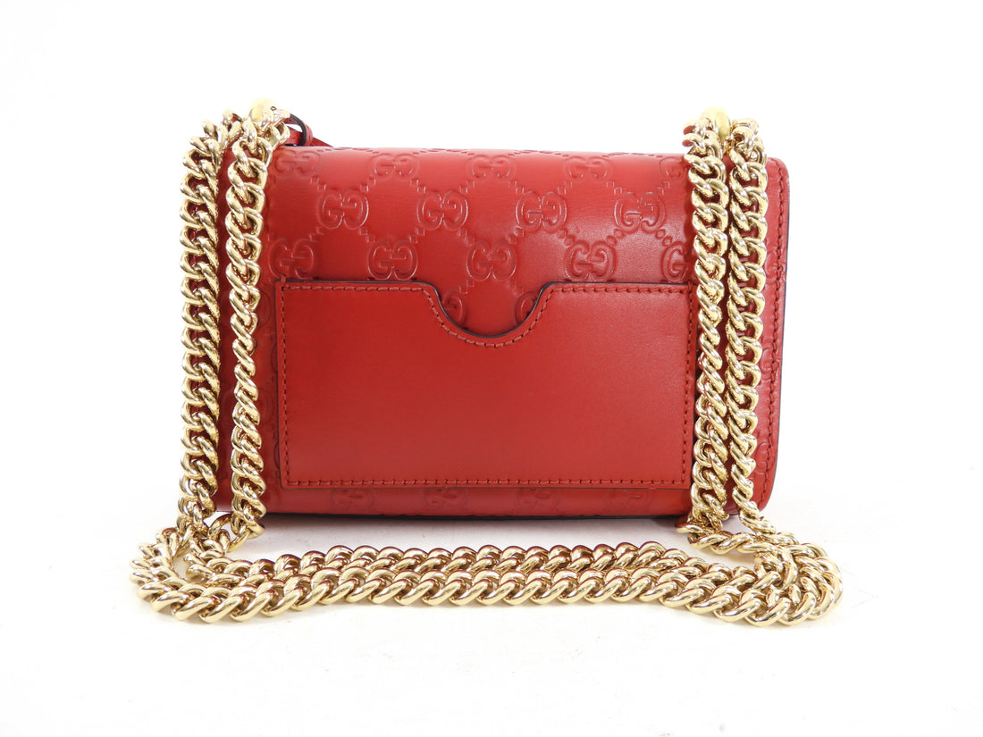 Gucci Small Red Leather Guccissima Padlock Chain Bag