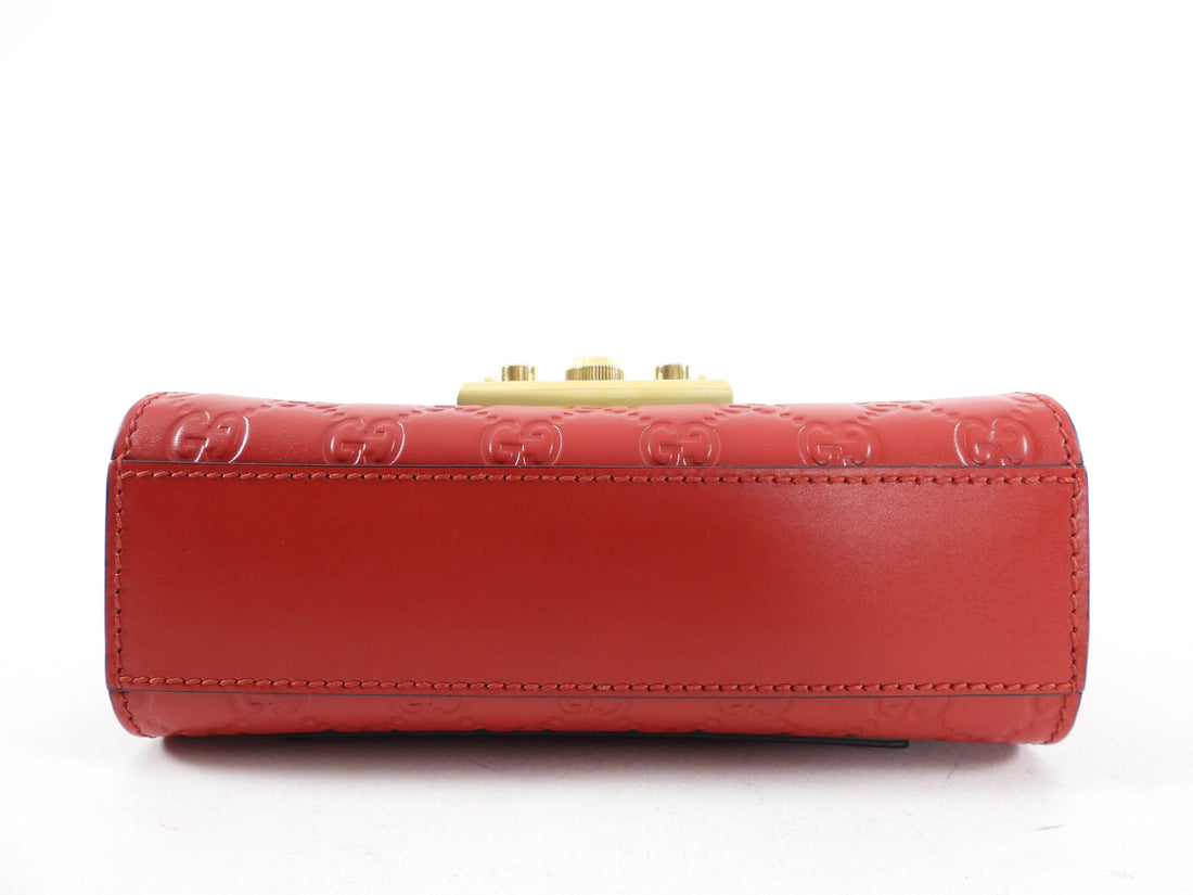 Gucci Small Red Leather Guccissima Padlock Chain Bag