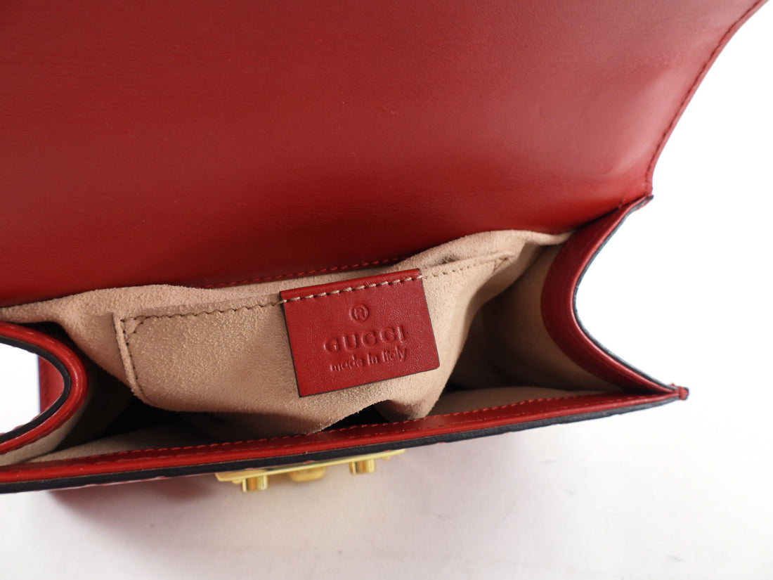 Gucci Small Red Leather Guccissima Padlock Chain Bag