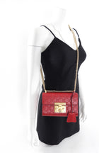 Gucci Small Red Leather Guccissima Padlock Chain Bag