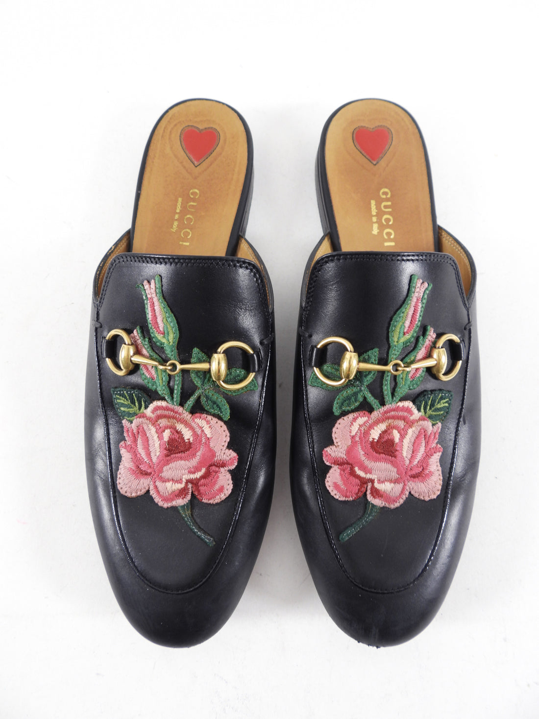 Gucci Foral Roses Embroidery Princetown Slipper Black - 39/ 8