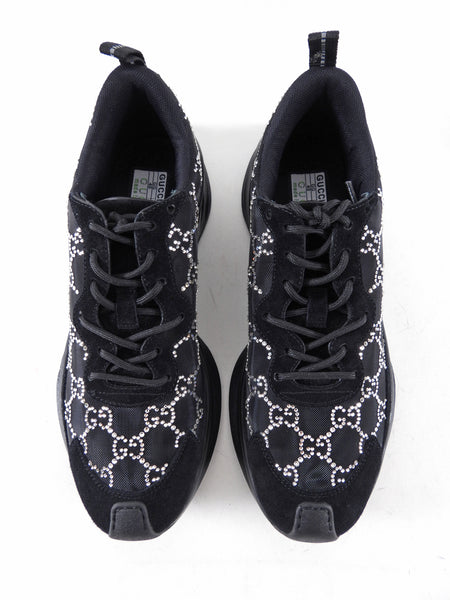 Gucci Run Black Mesh and Clear GG Monogram Crystal Sneakers - 40 – I ...