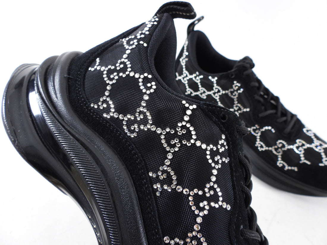 Runner Gucci Rhinestone Gucci Run Black Mesh and Clear GG Monogram Crystal Sneakers - 40 – I ...