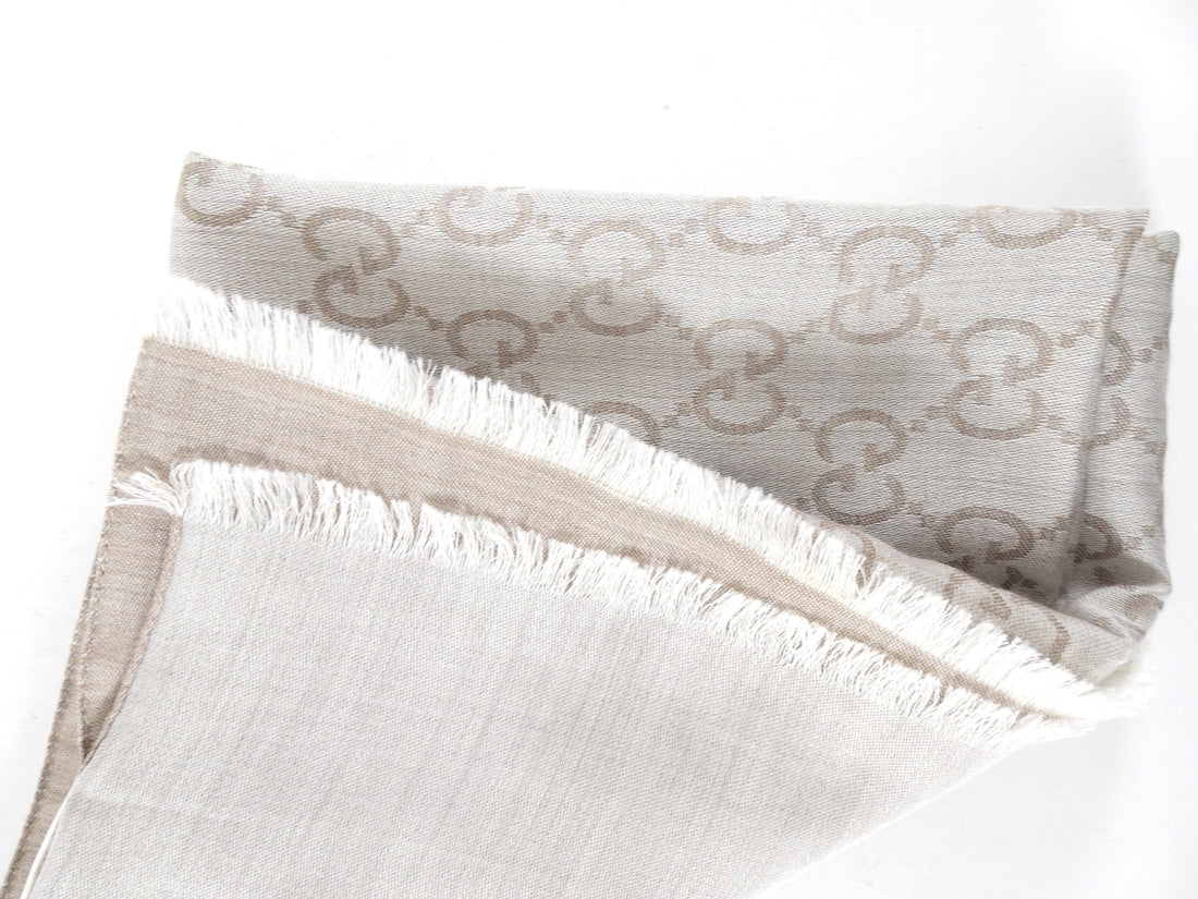 Gucci Monogram Greige Jacquard GG Logo Shawl Scarf