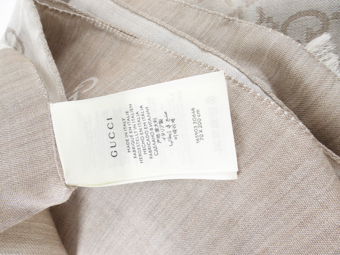 Gucci Monogram Greige Jacquard GG Logo Shawl Scarf