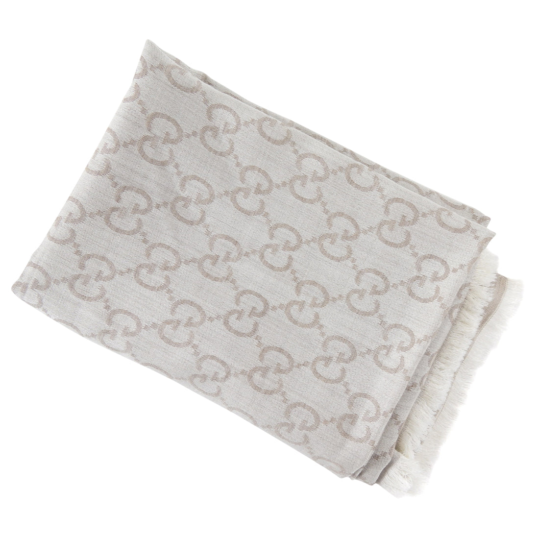 Gucci Monogram Greige Jacquard GG Logo Shawl Scarf