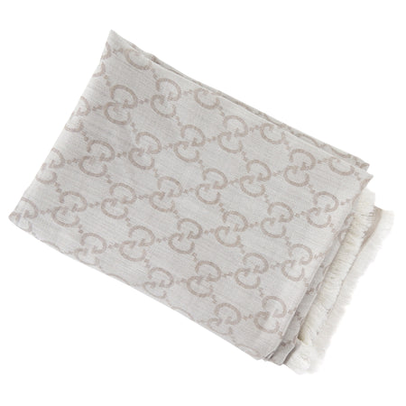 Gucci Monogram Greige Jacquard GG Logo Shawl Scarf