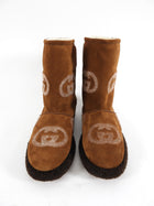 Gucci Brown Shearling Monogram Slip on Snow Boot - 37.5