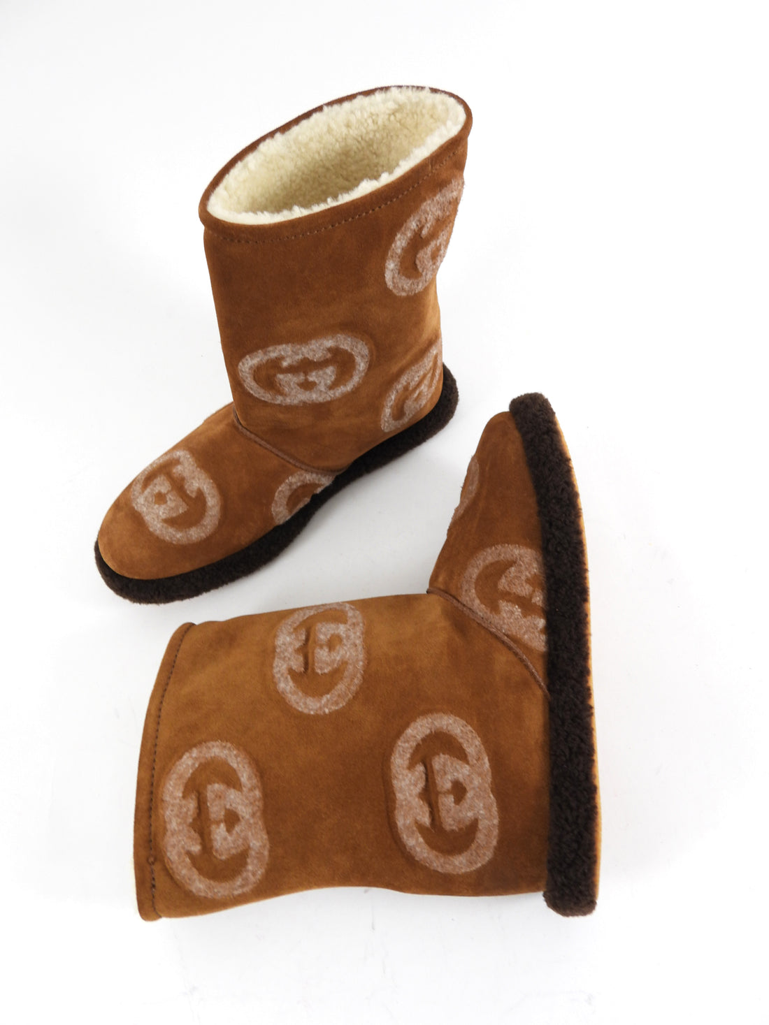 Gucci Brown Shearling Monogram Slip on Snow Boot - 37.5
