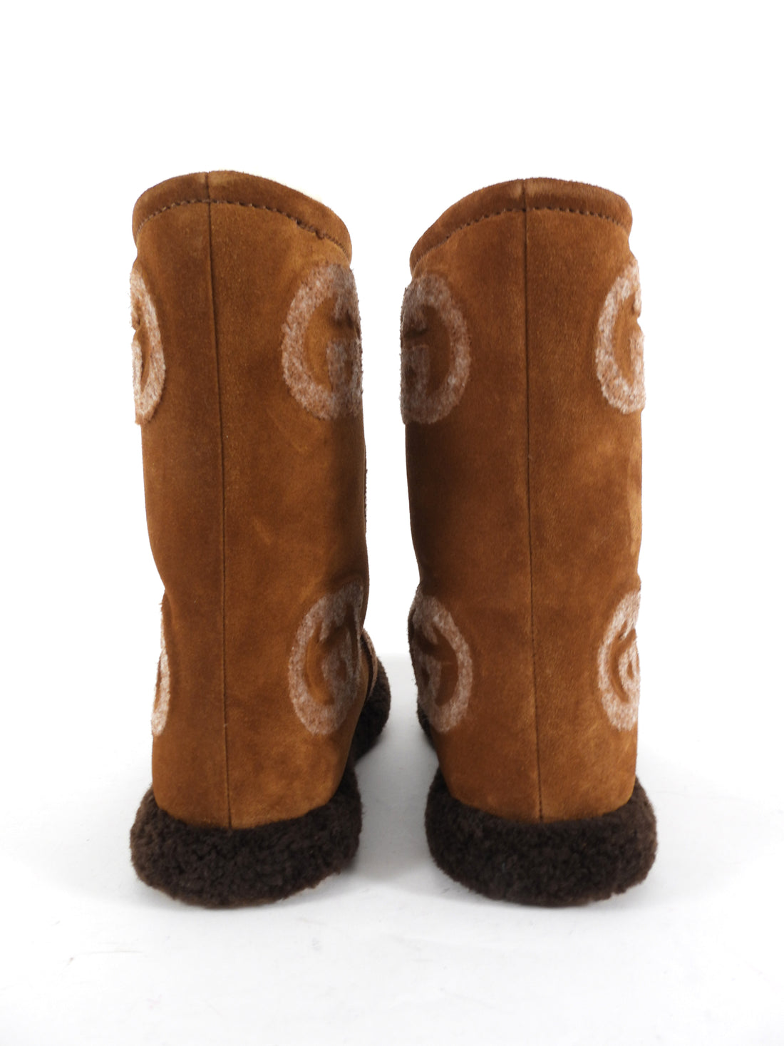 Gucci Brown Shearling Monogram Slip on Snow Boot - 37.5