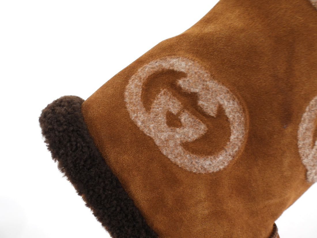 Gucci Brown Shearling Monogram Slip on Snow Boot - 37.5