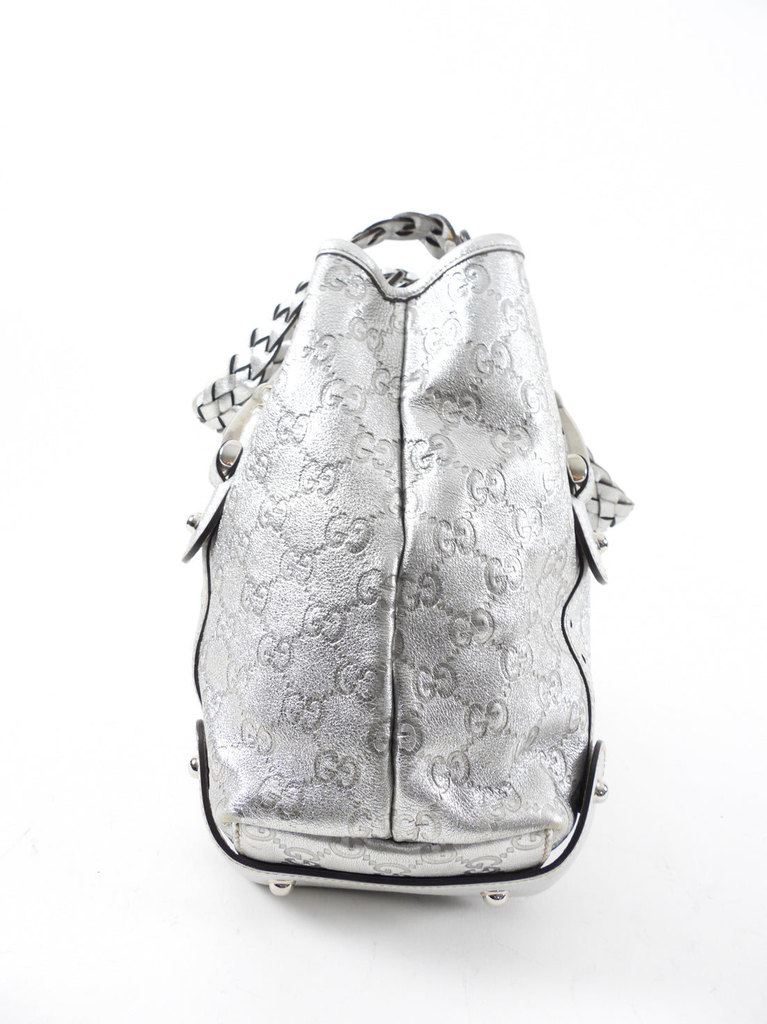 Gucci Silver Metallic Guccisima Monogram Leather Medium Pelham