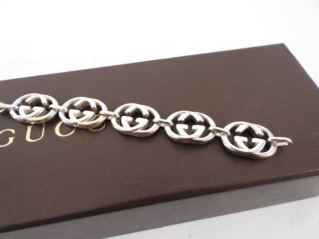 Gucci Sterling Silver GG Link Britt Bracelet - 17