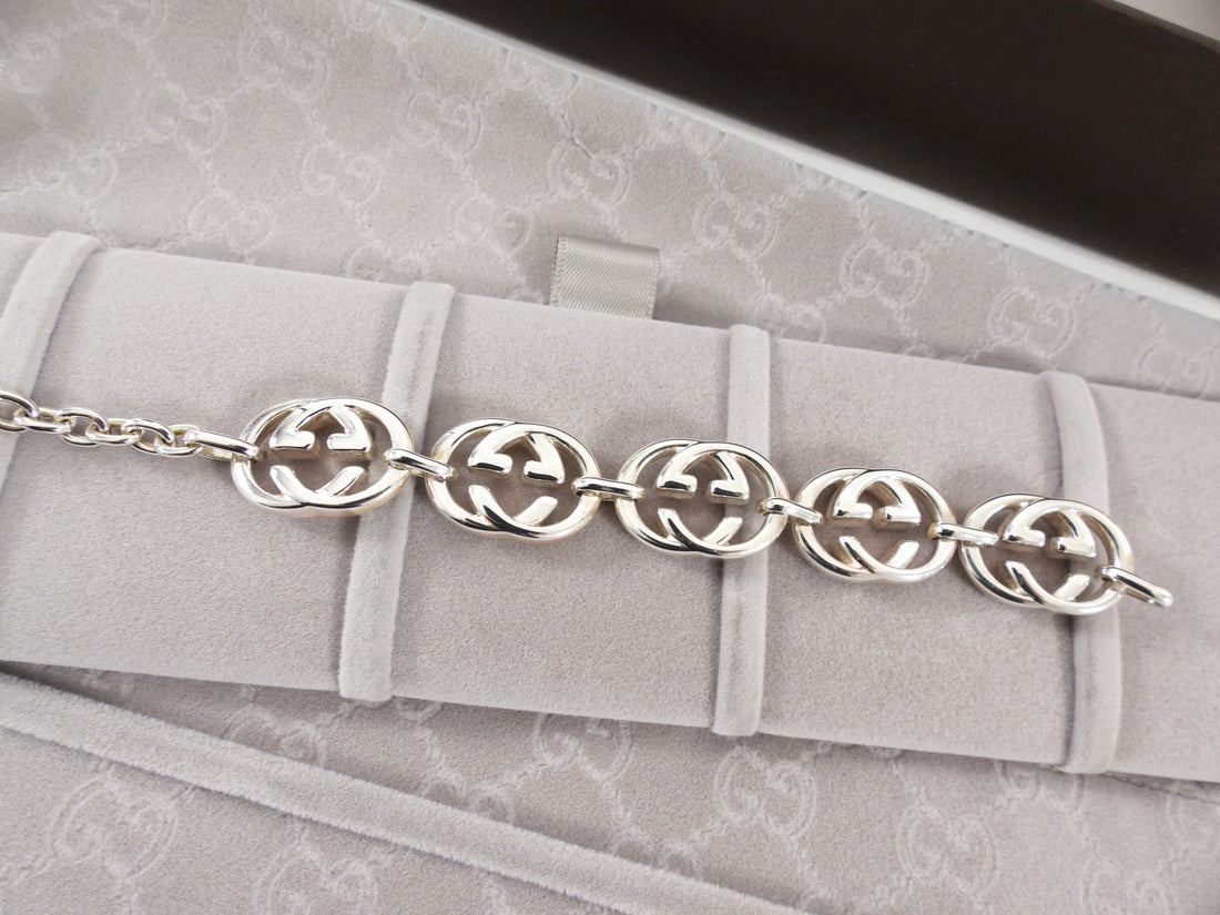 Gucci Sterling Silver GG Link Britt Bracelet - 17