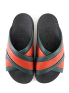 Gucci Red and Green Stripe Criss Cross Rubber Pool Slides - 39