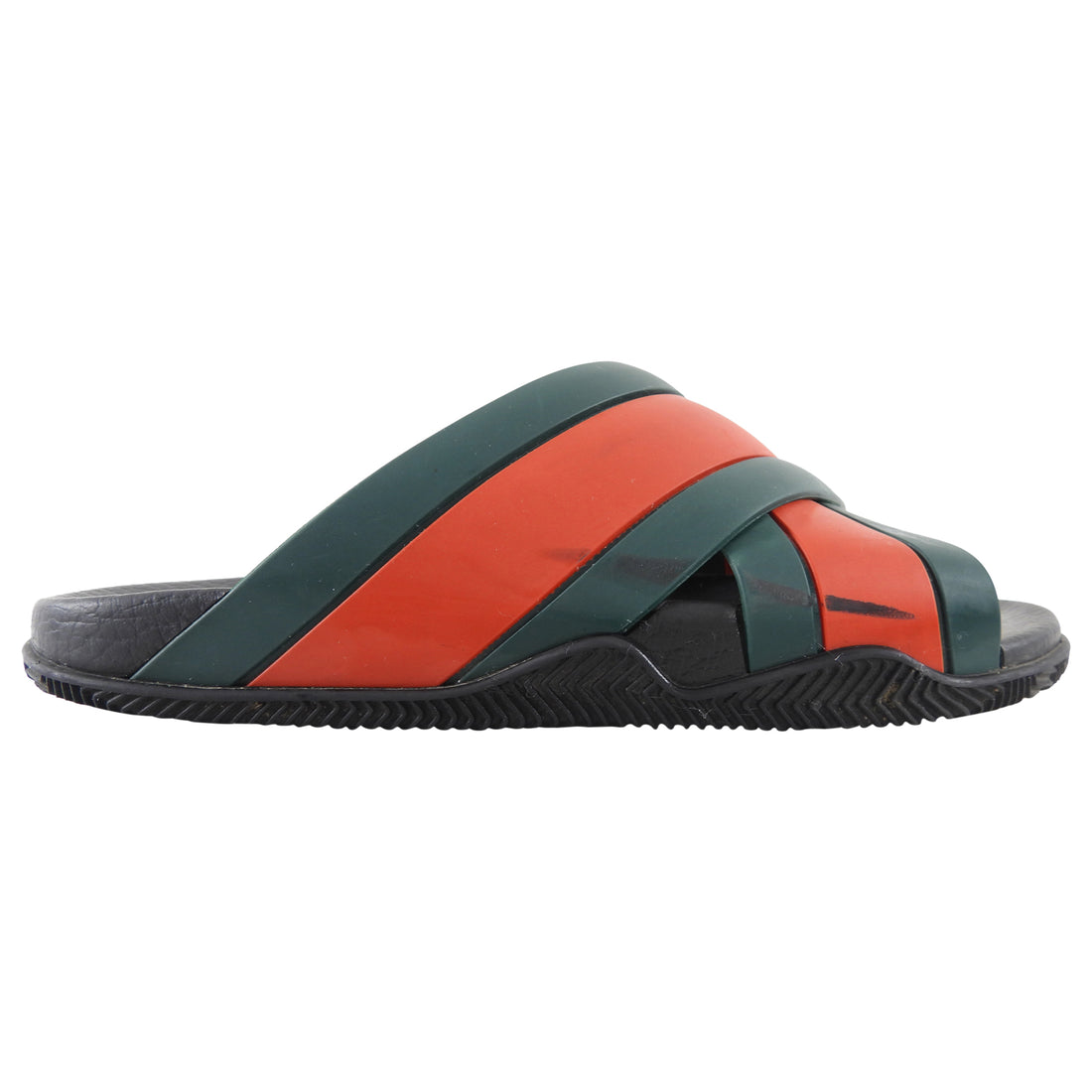 Gucci Red and Green Stripe Criss Cross Rubber Pool Slides - 39