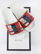 Gucci Red and White Logo Flat Pool Slides - 36