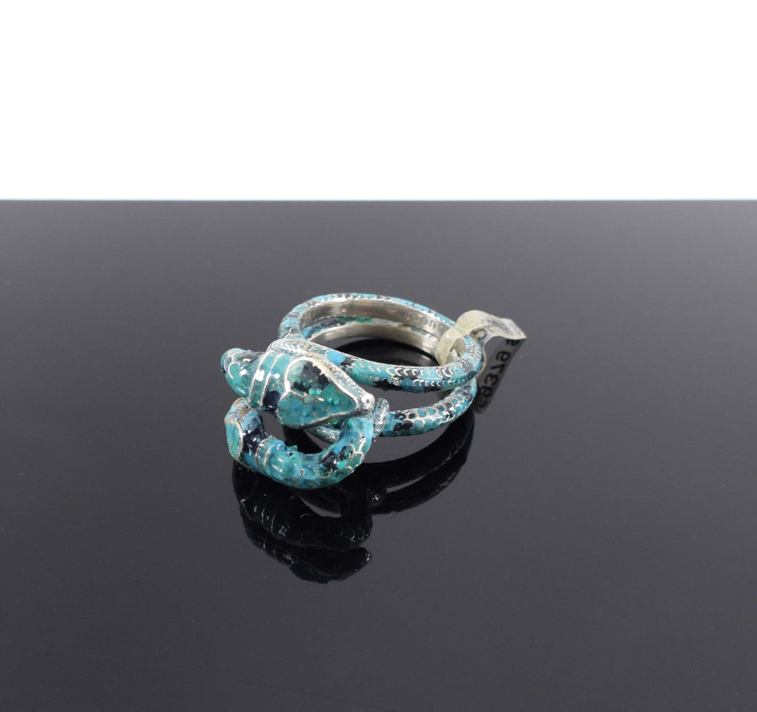 Gucci Sterling Silver Turquoise Enamel Garden Snake Ring - S / 6.5