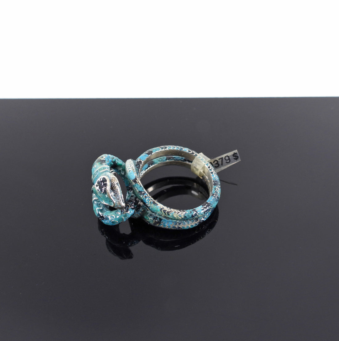 Gucci Sterling Silver Turquoise Enamel Garden Snake Ring - S / 6.5