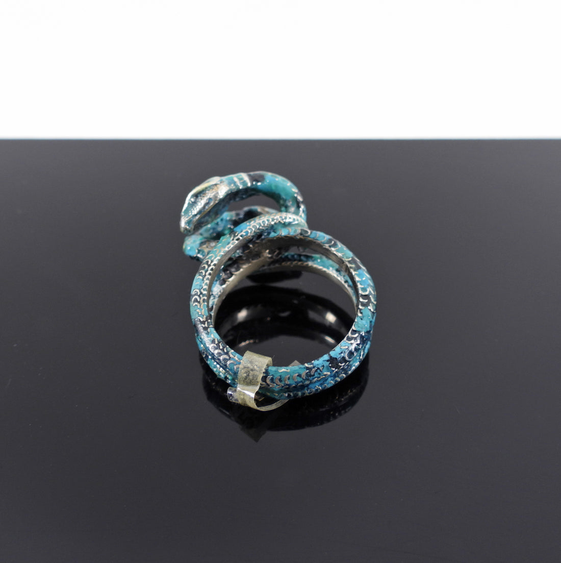 Gucci Sterling Silver Turquoise Enamel Garden Snake Ring - S / 6.5