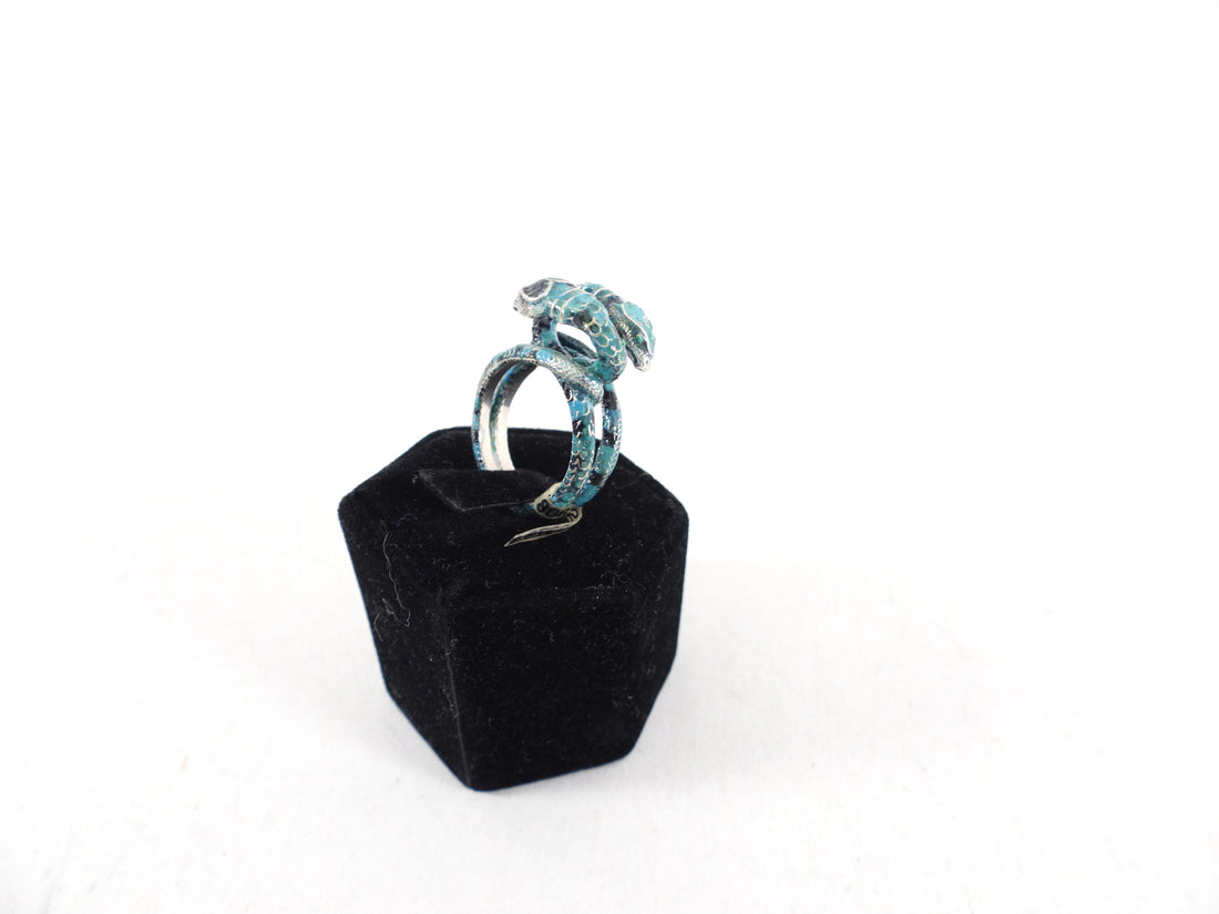 Gucci Sterling Silver Turquoise Enamel Garden Snake Ring - S / 6.5