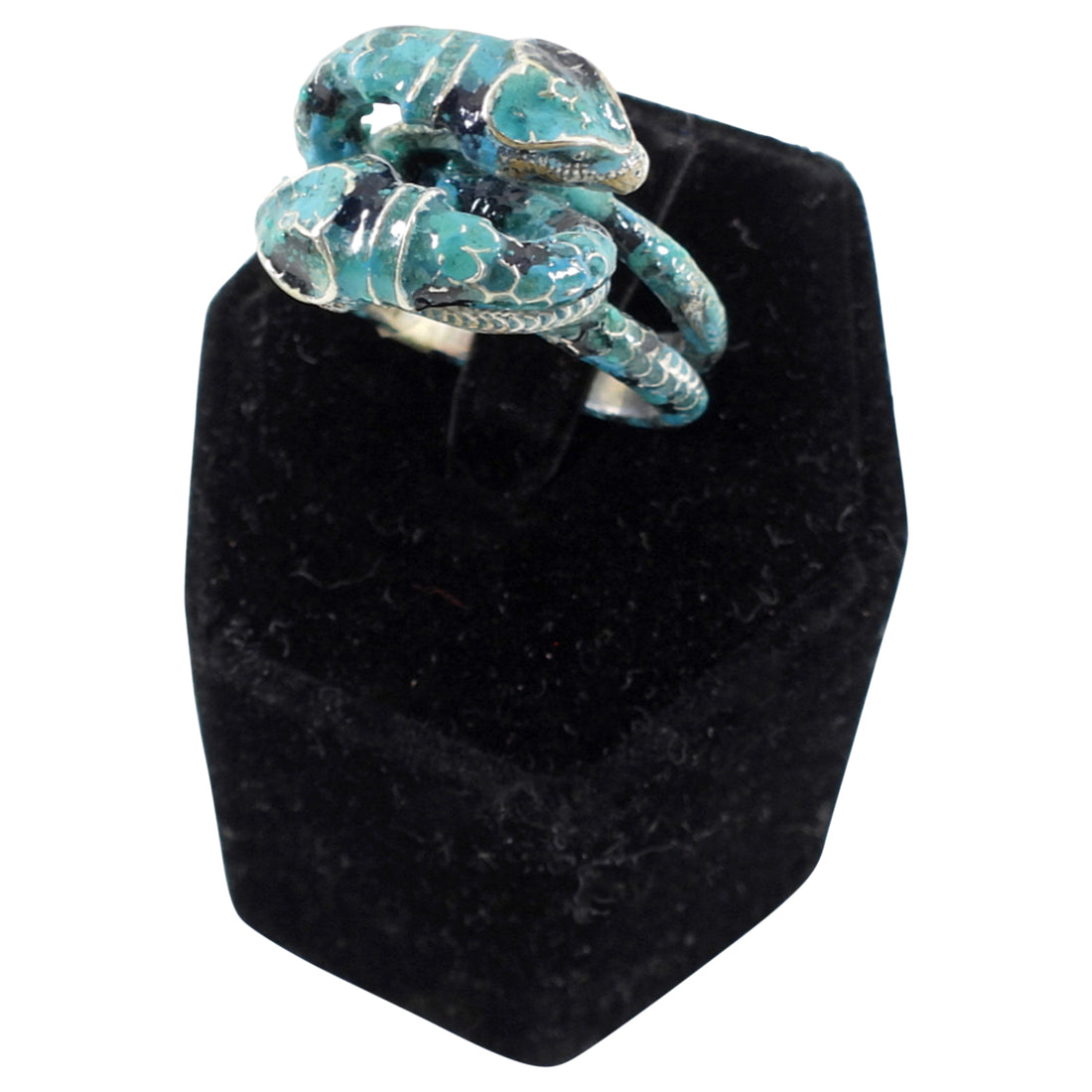 Gucci Sterling Silver Turquoise Enamel Garden Snake Ring - S / 6.5