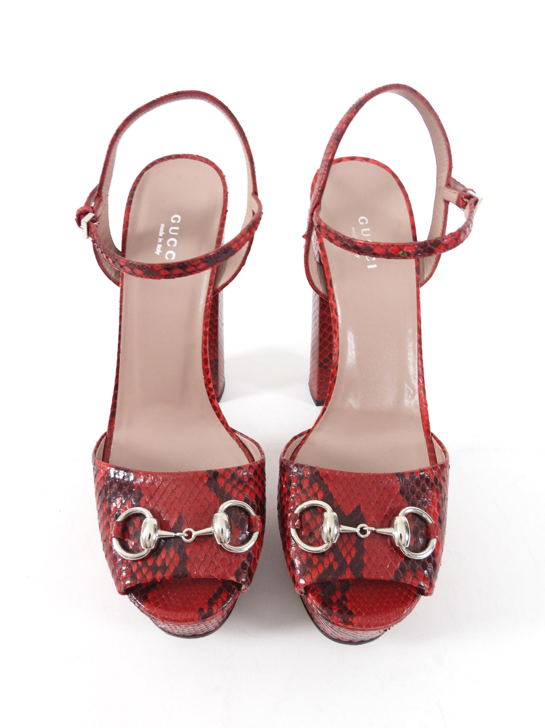 Gucci Burgundy Red Python Horsebit Platform Sandals - 40