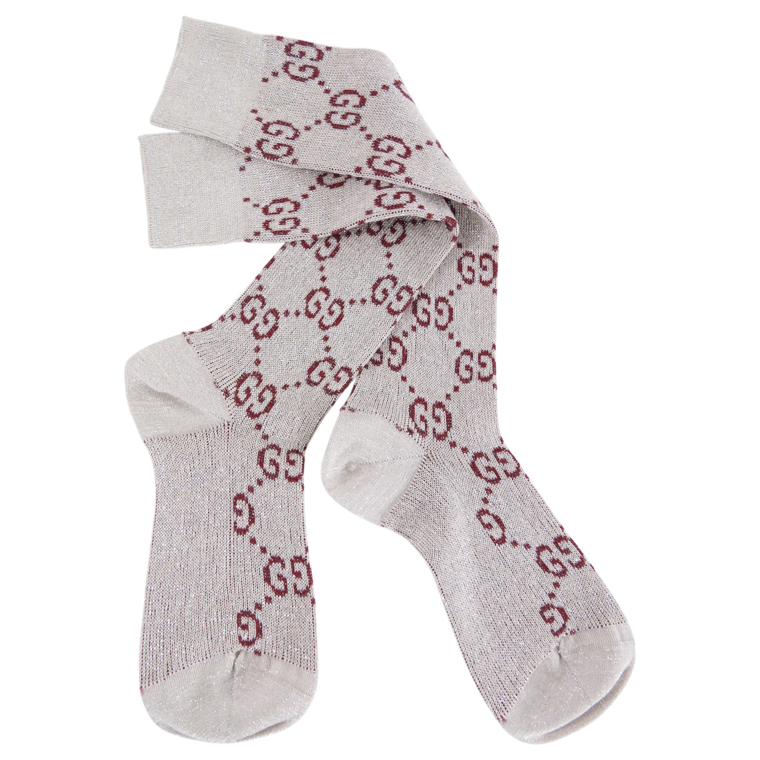 Gucci Silver Burgundy Metallic Lame GG Socks - M (7-9)
