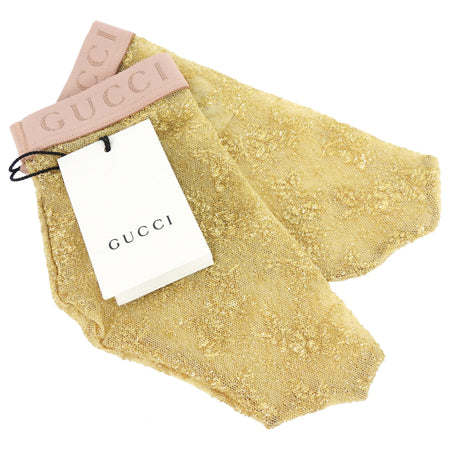 Gucci Gold Metallic Lace and Nude Logo Band Socks - M
