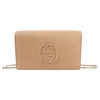 Gucci GG Soho Disco Beige Grained Calfskin Leather Wallet on Chain Clutch