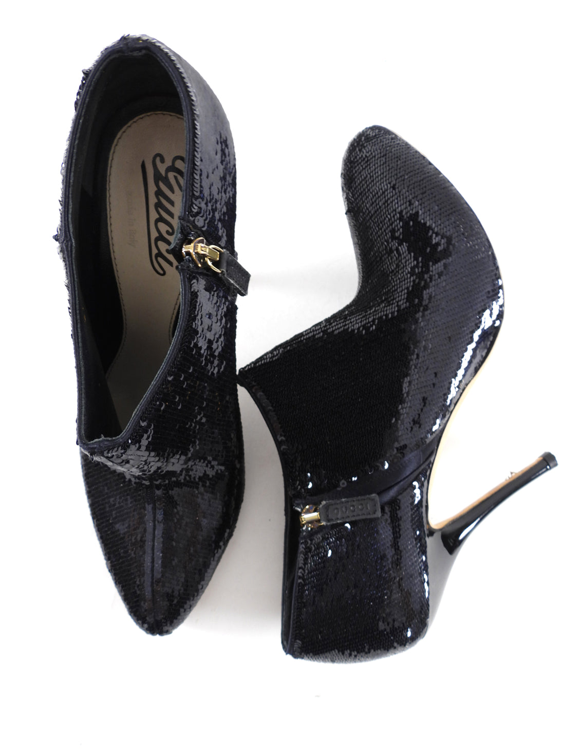 Gucci Black Sequin Paillette High Heel Ankle Booties - 37.5