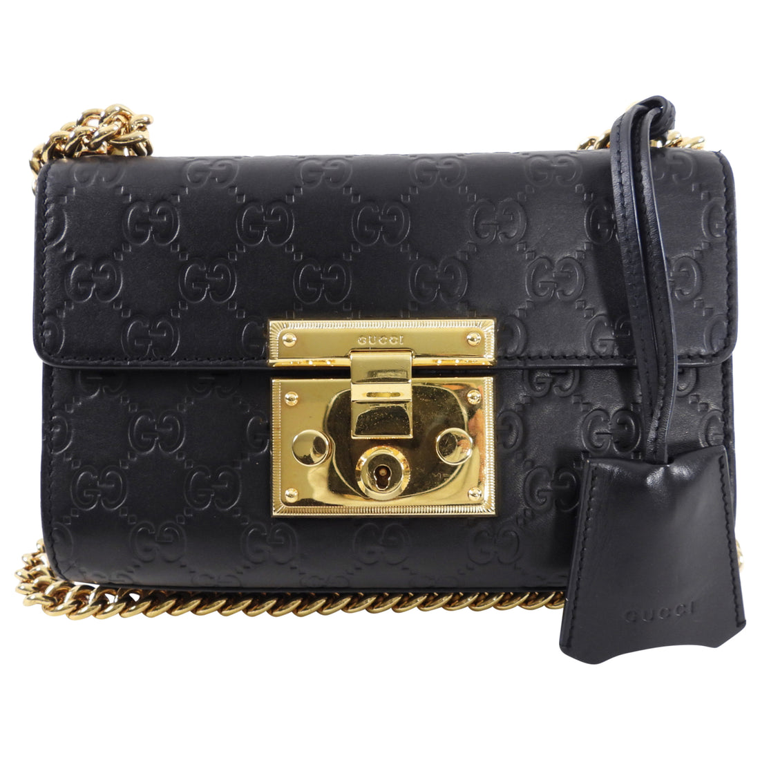 Gucci Small Black Guccissima Leather Padlock Chain Bag