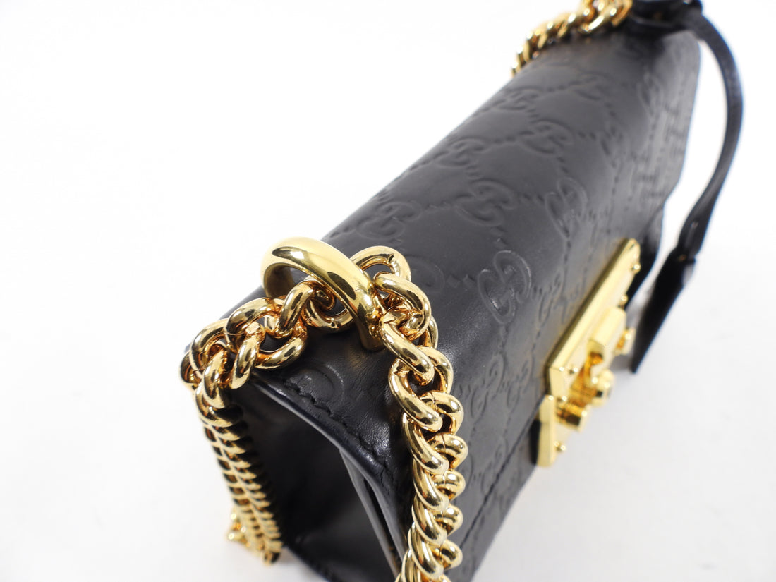 Gucci Small Black Guccissima Leather Padlock Chain Bag