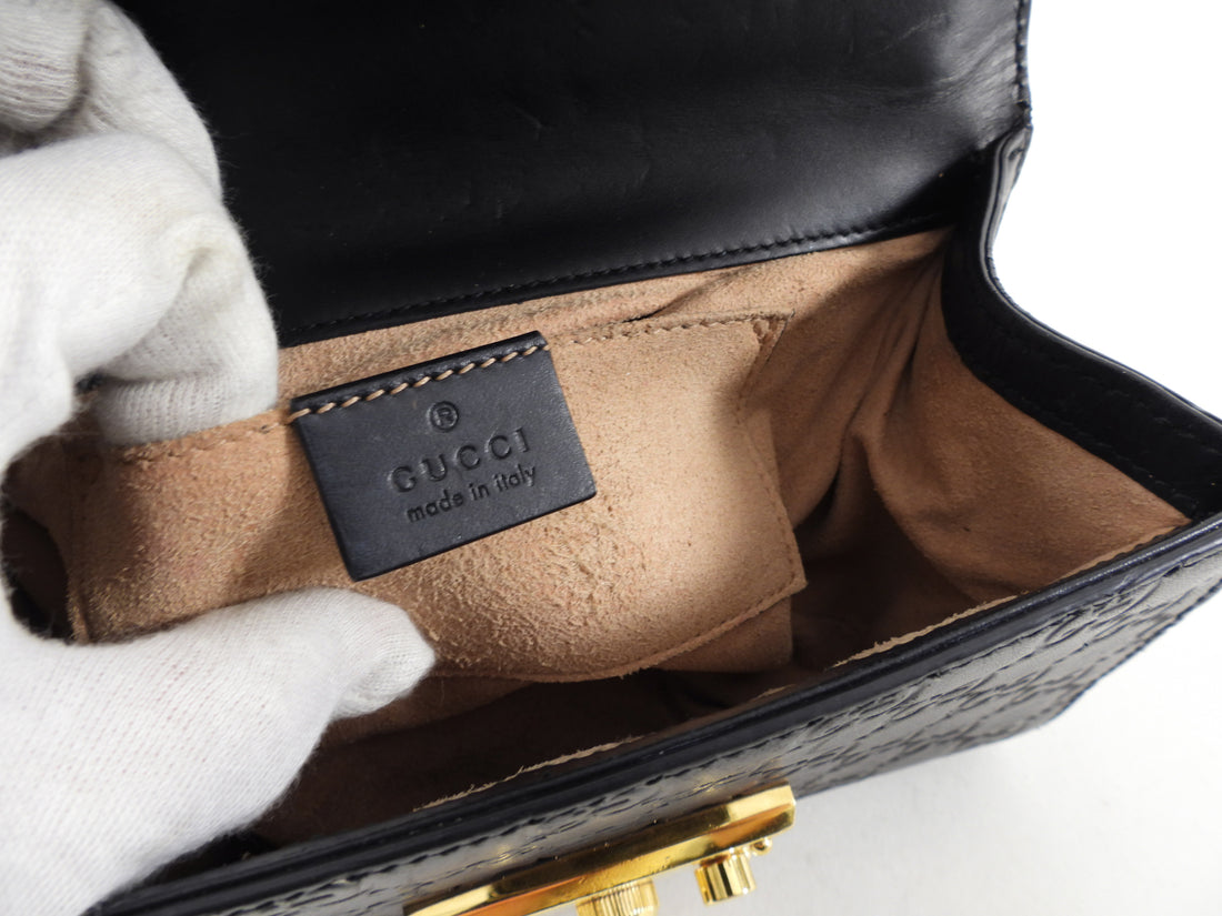 Gucci Small Black Guccissima Leather Padlock Chain Bag