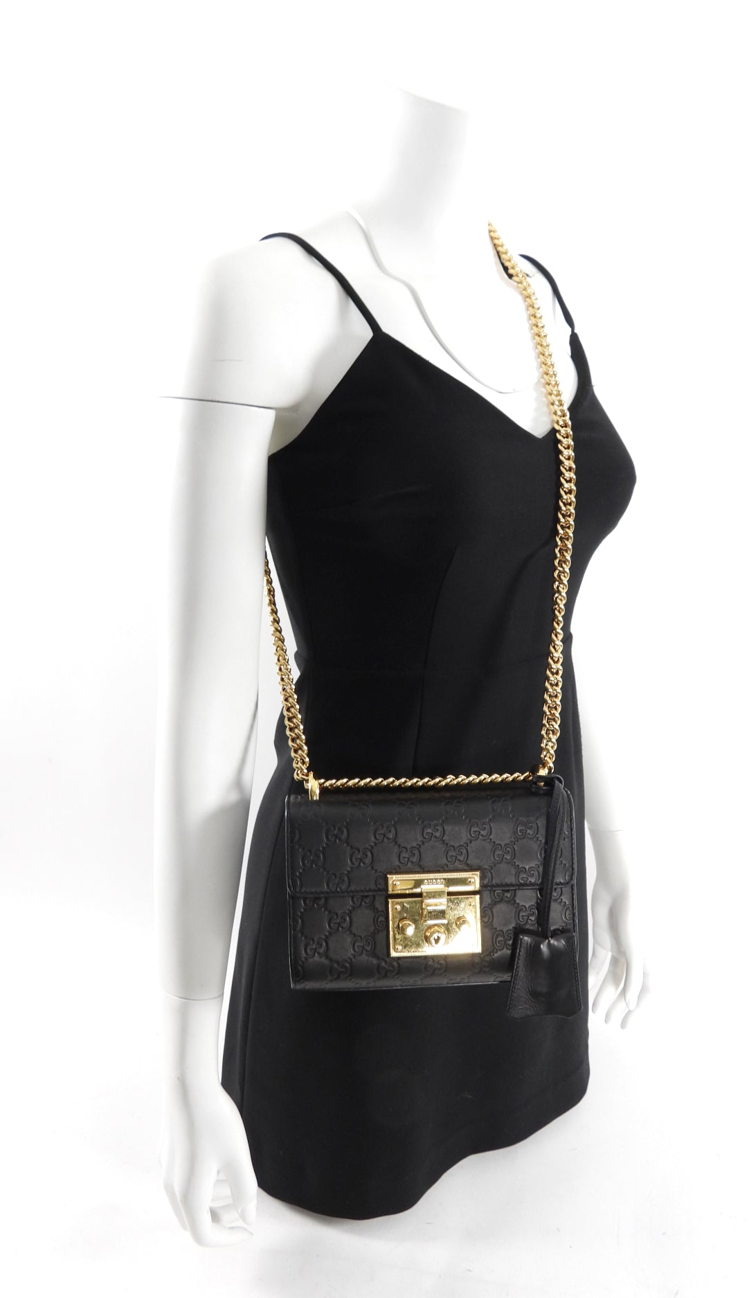 Gucci Small Black Guccissima Leather Padlock Chain Bag