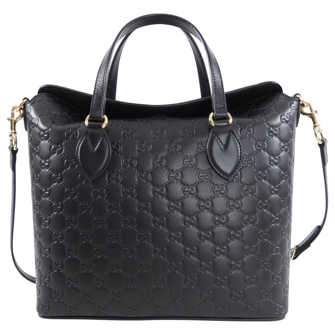 Gucci Black Guccissima Leather Lina A Foldover Two-Way Tote Bag