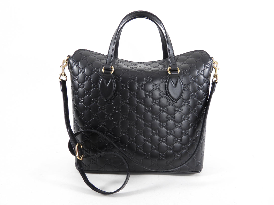 Gucci Black Guccissima Leather Lina A Foldover Two-Way Tote Bag