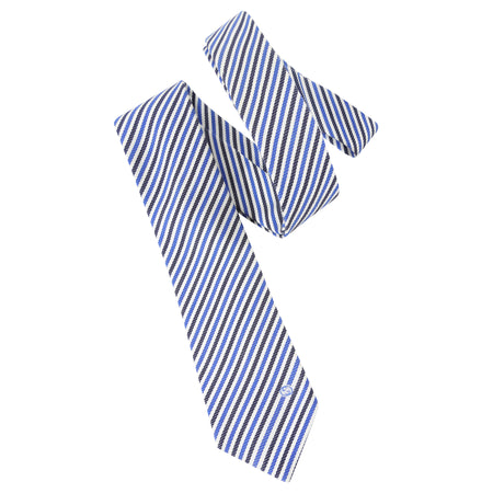 Gucci Blue Black White Stripe GG Jacquard Silk Neck Tie