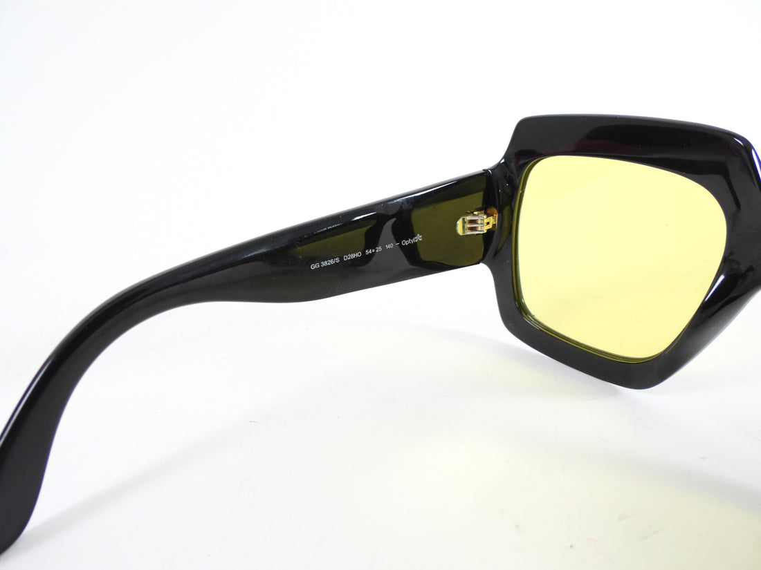 Gucci Oversized Black Acetate Yellow Lens Square Sunglasses