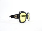 Gucci Oversized Black Acetate Yellow Lens Square Sunglasses