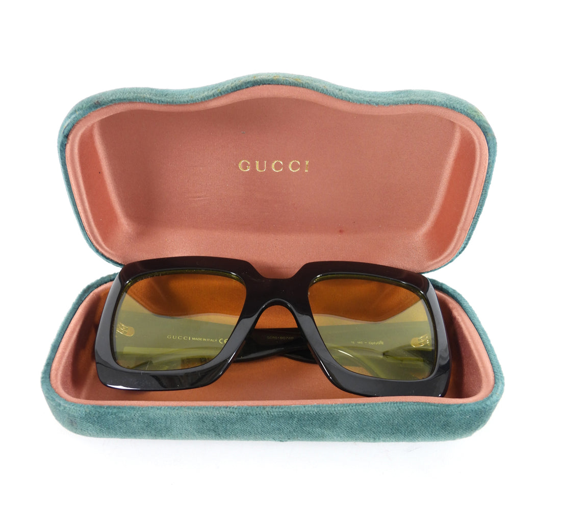 Gucci Oversized Black Acetate Yellow Lens Square Sunglasses