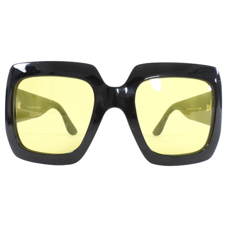 Gucci Oversized Black Acetate Yellow Lens Square Sunglasses