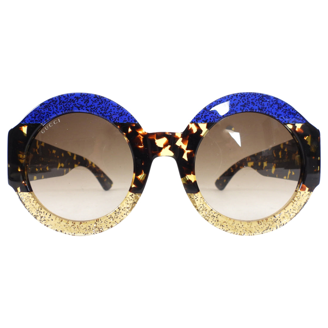 Gucci Oversized Round Glitter Blue Gold Sunglasses