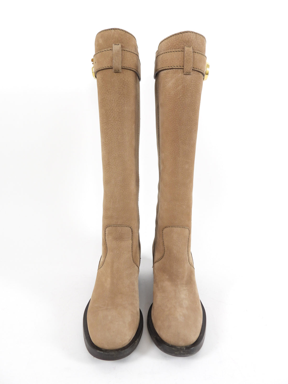 Gucci Taupe Brown Nubuck Leather Tall Boots with GG Logo - 36.5