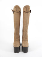 Gucci Taupe Brown Nubuck Leather Tall Boots with GG Logo - 36.5